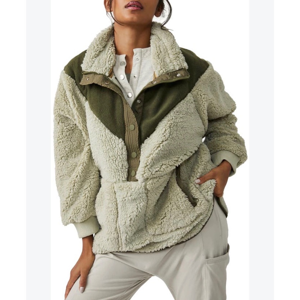 FP Movement Women's Fall To Rise Fleece Quarter Snap Jacket Small Green Gorpcore